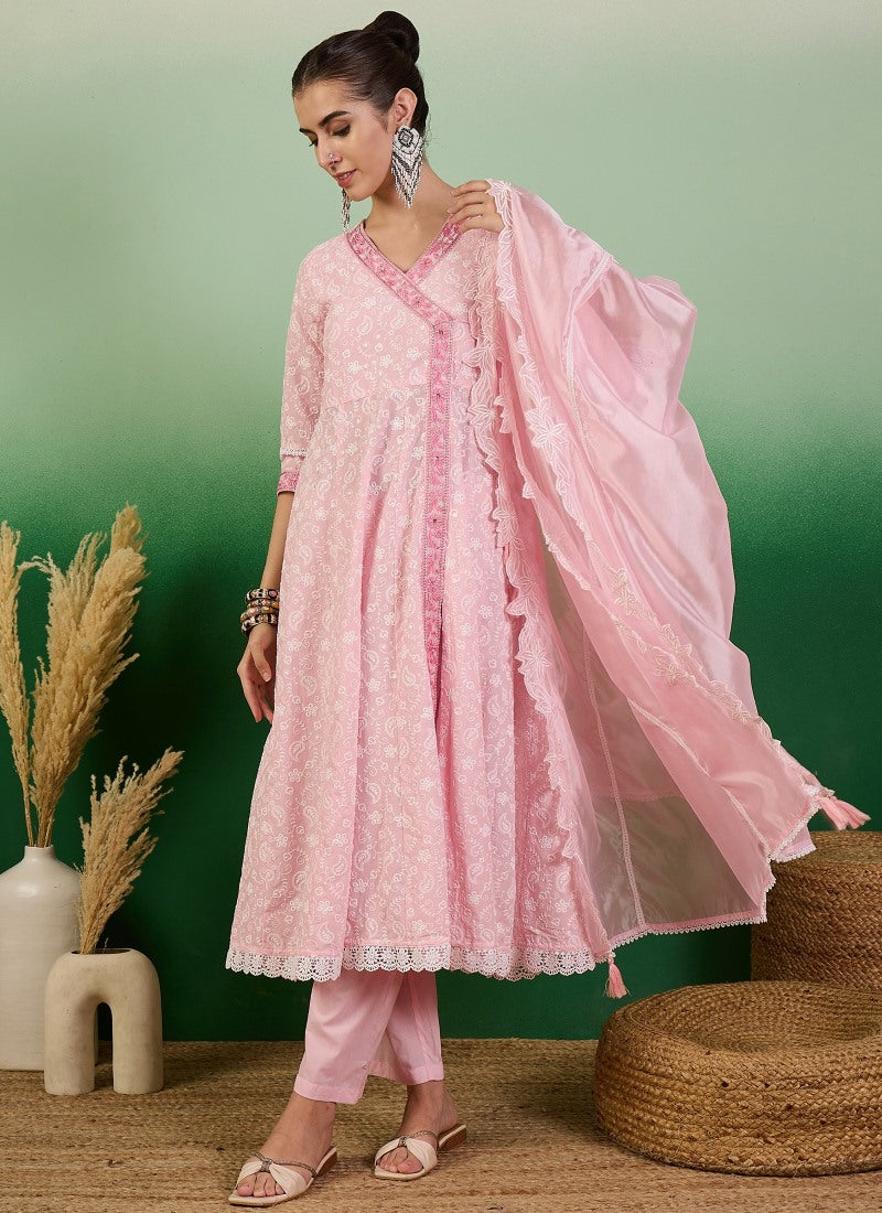 Pink Pant Style Salwar Suit with Thread and Sequins Work