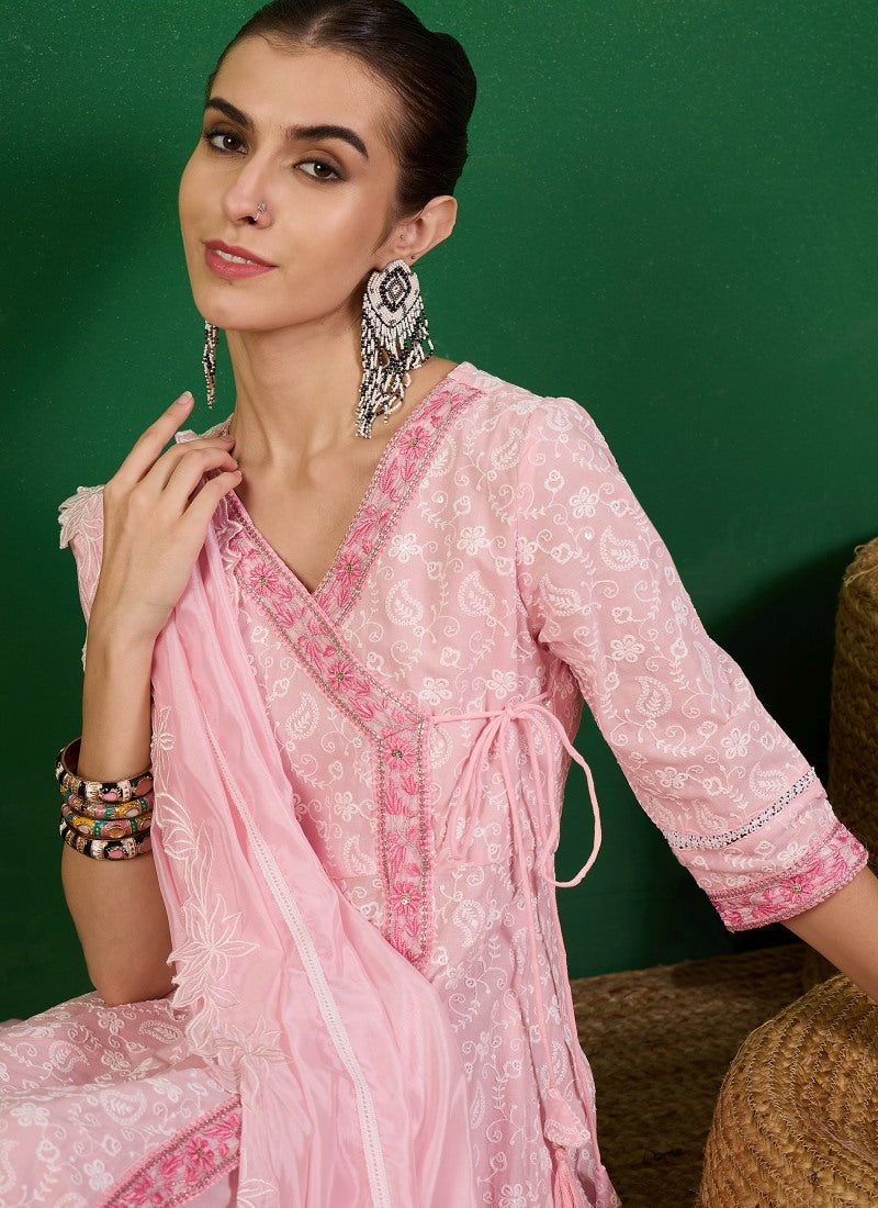 Pink Pant Style Salwar Suit with Thread and Sequins Work