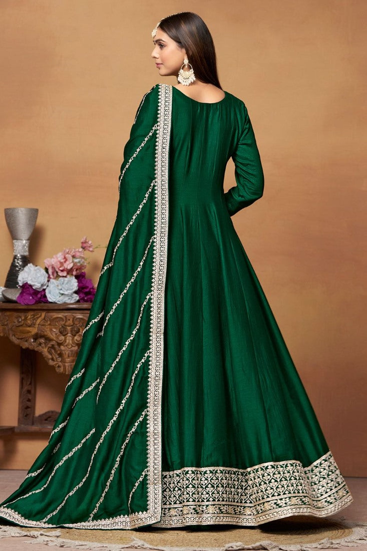 Green Art Silk Anarkali Suit With Embroidery Work