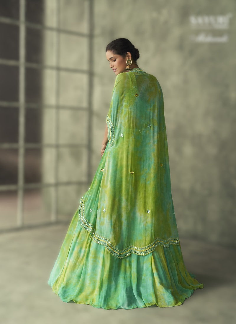 Green Jacket Style Lehenga Choli With Embroidery Work