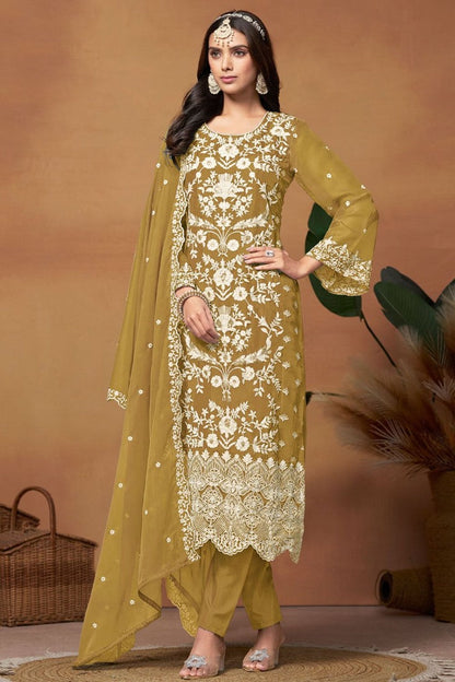 Mustard Yellow Straight Cut Pant Style Salwar Suit