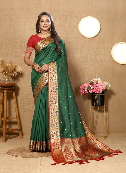 Green Paithani Silk Saree With Zari Work