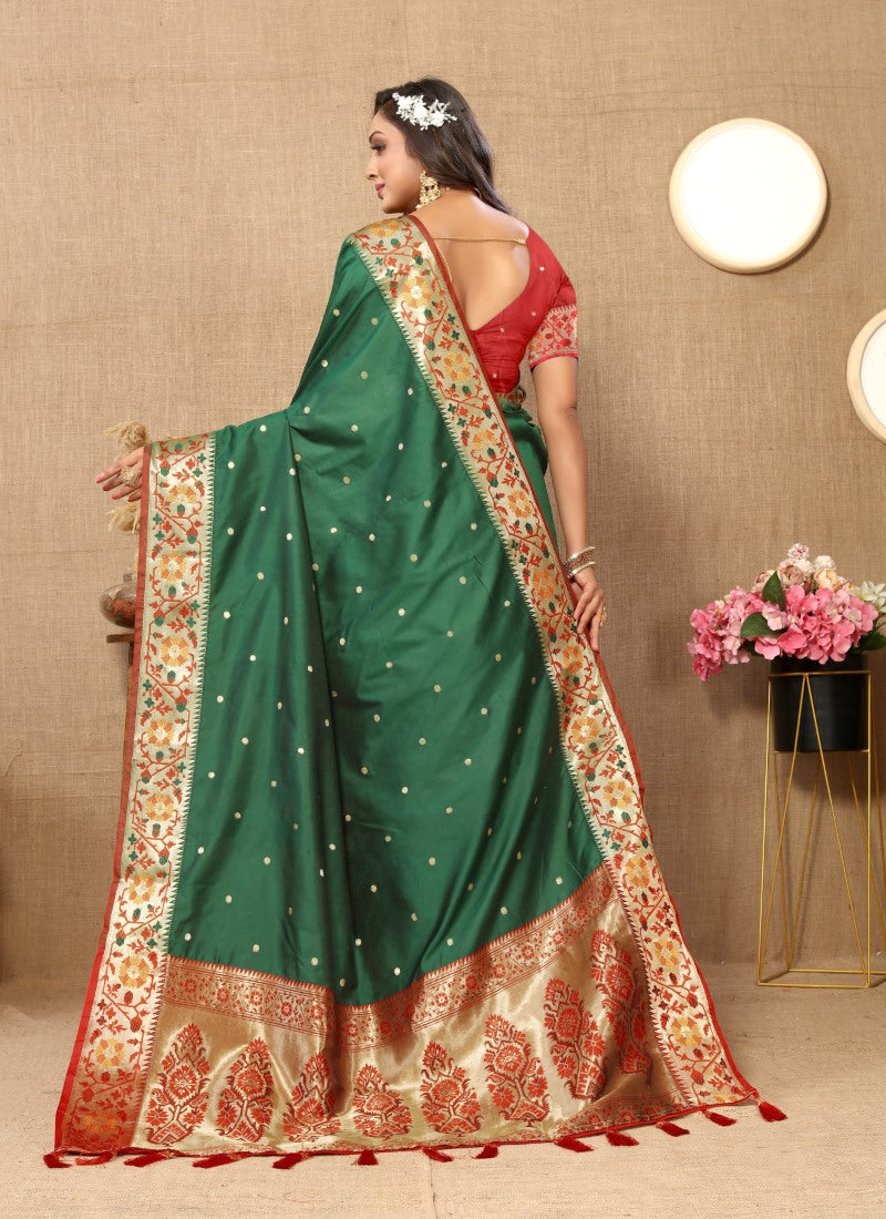 Green Paithani Silk Saree With Zari Work