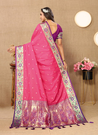 Pink Paithani Silk Saree With Zari Work