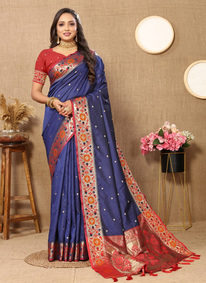 Blue Paithani Silk Saree With Zari Work