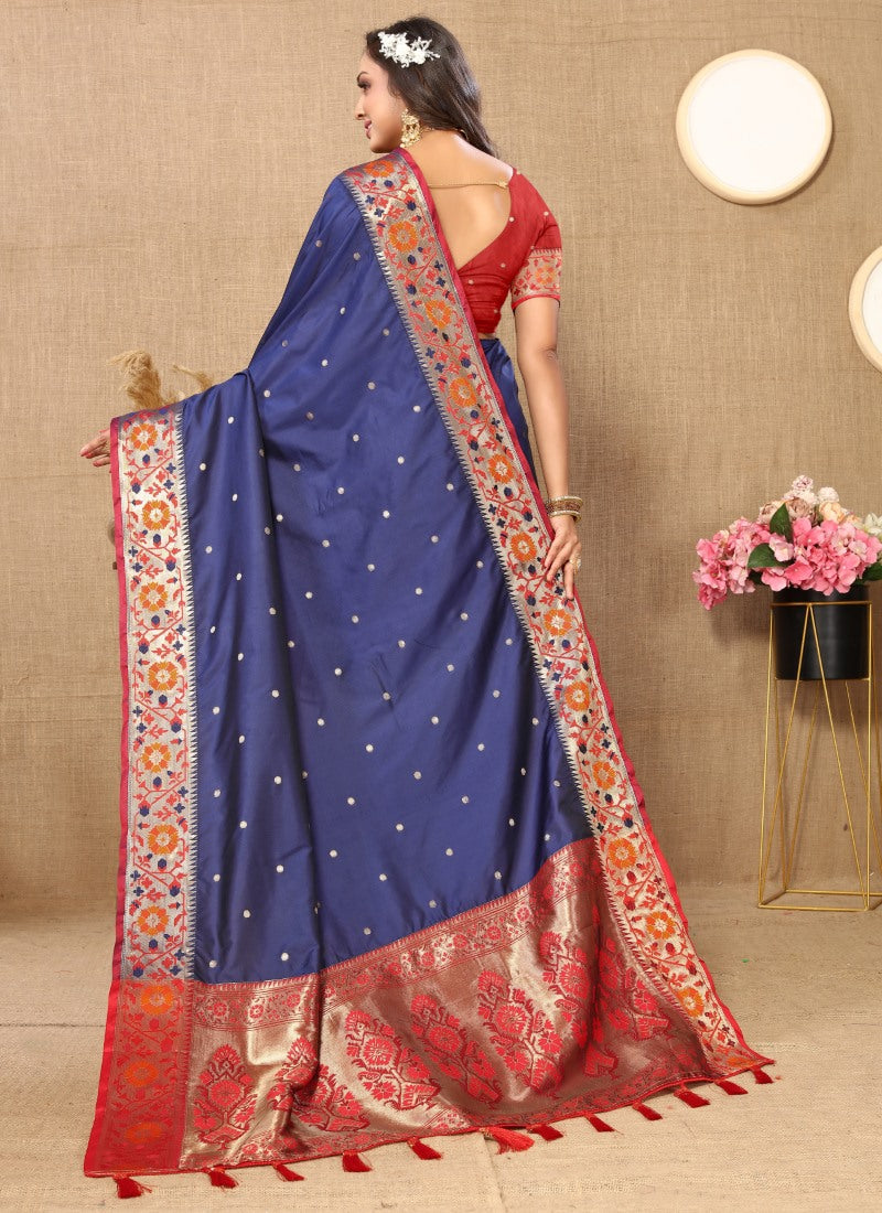 Blue Paithani Silk Saree With Zari Work