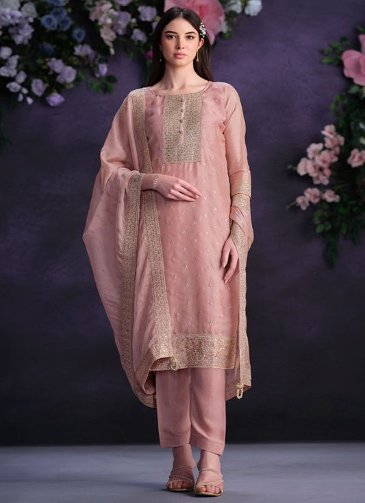 Pink Pant Style Salwar Suit with Thread and Sequins Work