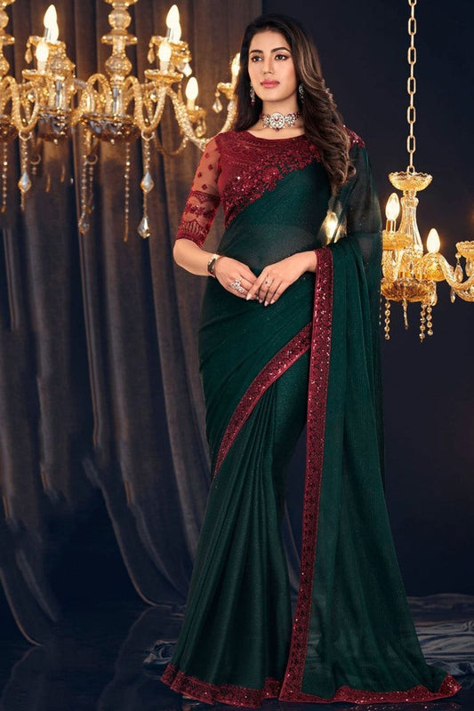 Green Georgette Designer Saree with Embroidery Work