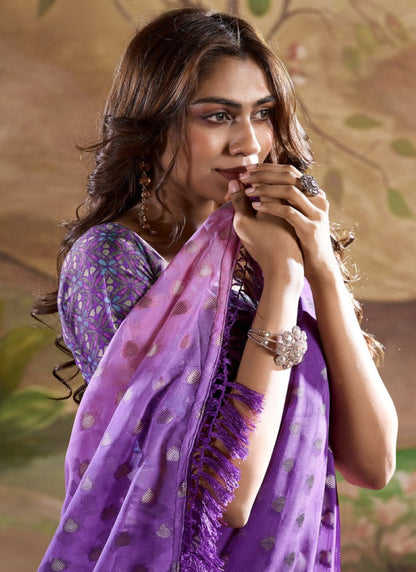 Purple Georgette Shaded Saree With Banarasi Butta