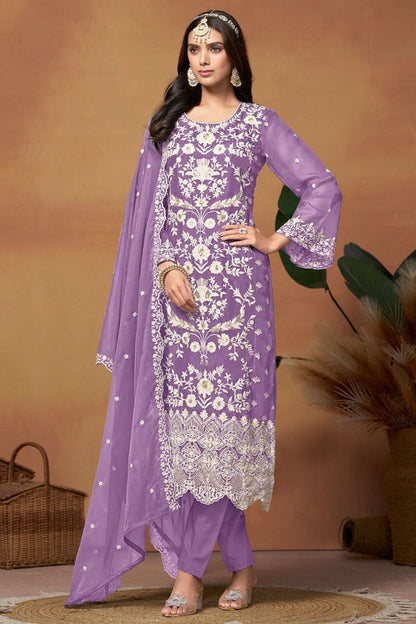 Purple Straight Cut Pant Style Salwar Suit