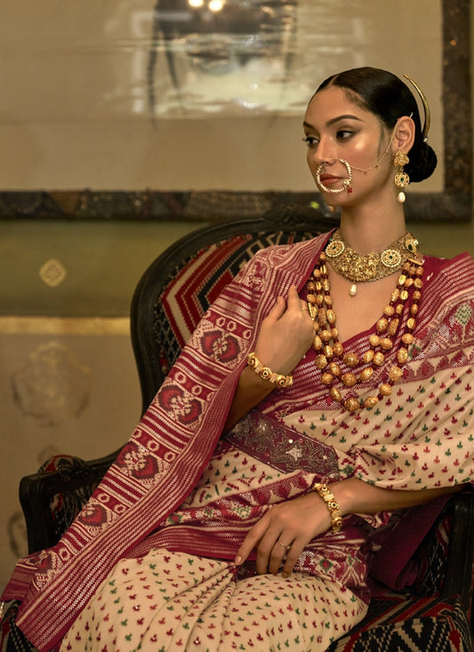 Beige Silk Patola Saree