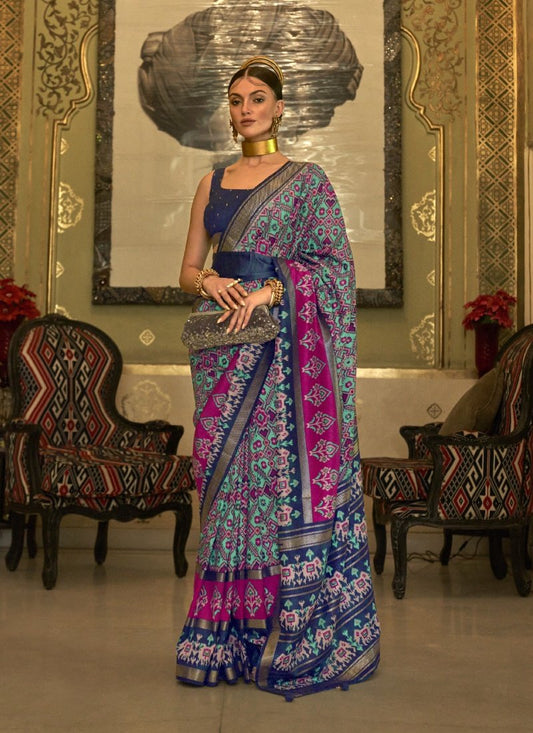 Navy Blue Silk Patola Saree