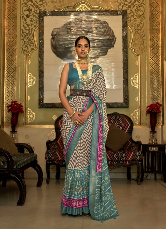 Aqua Blue Silk Patola Saree