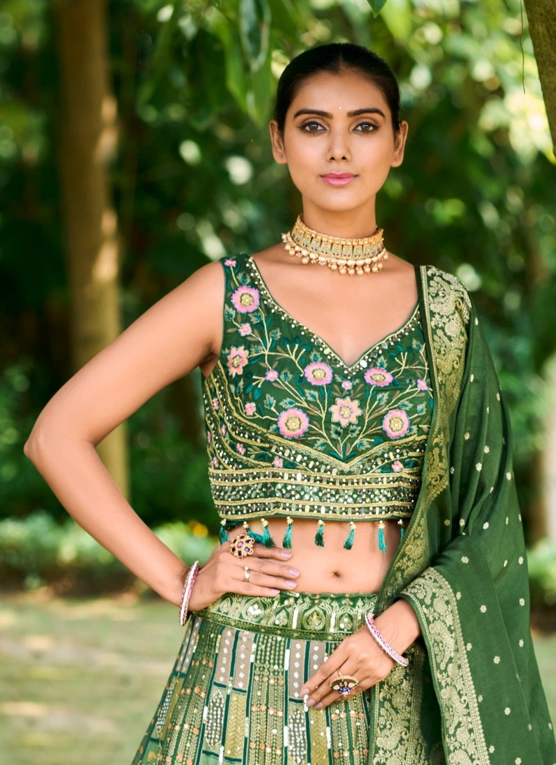 Green Wedding Lehenga Choli With Embroidered Work-2