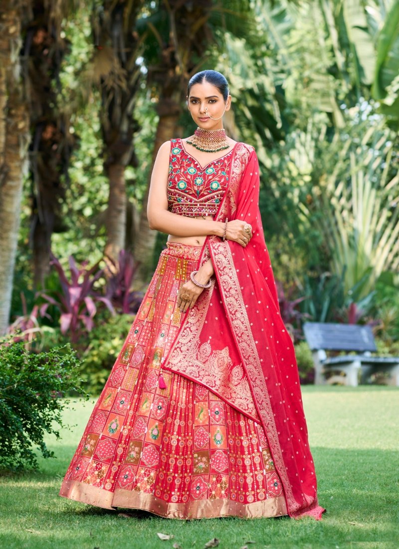 Red Wedding Lehenga Choli With Embroidered Work