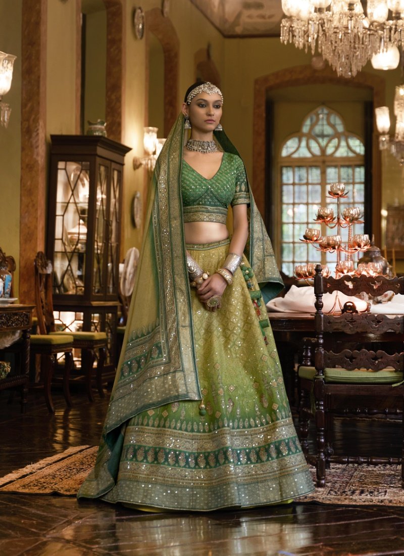 Green Wedding Lehenga Choli with Rajwadi Embroidery Work