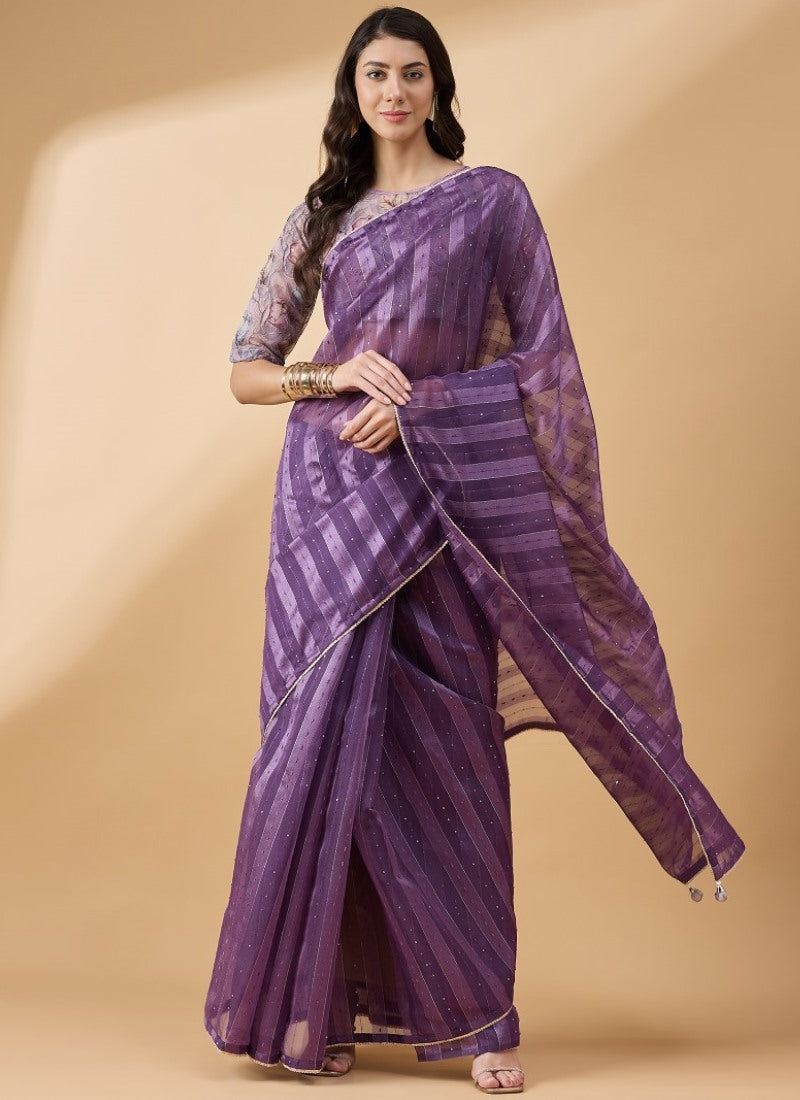 Purple Designer Party Wear Saree