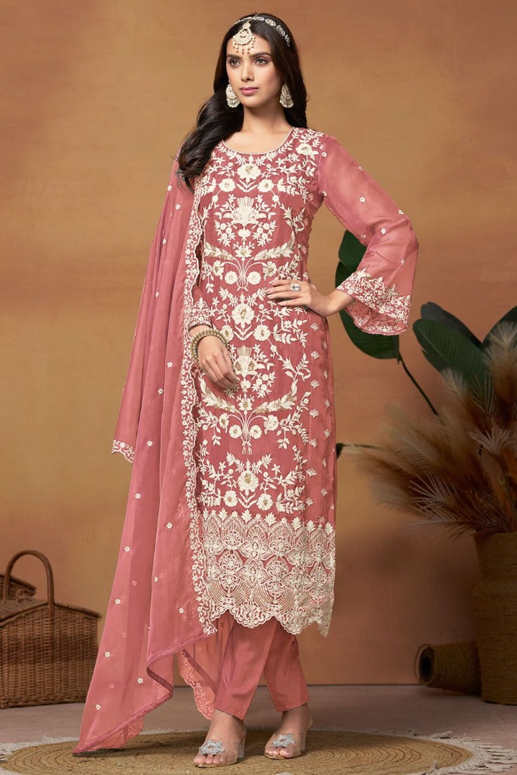 Pink Straight Cut Pant Style Salwar Suit