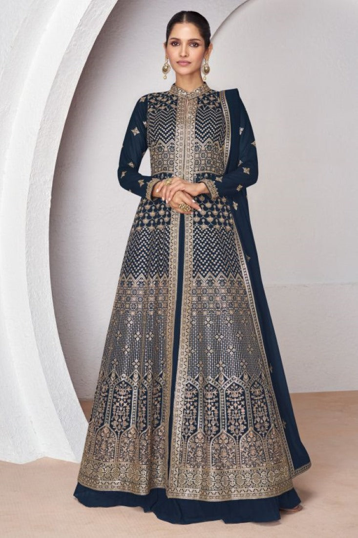 Blue Georgette Center Slit Anarkali Suit