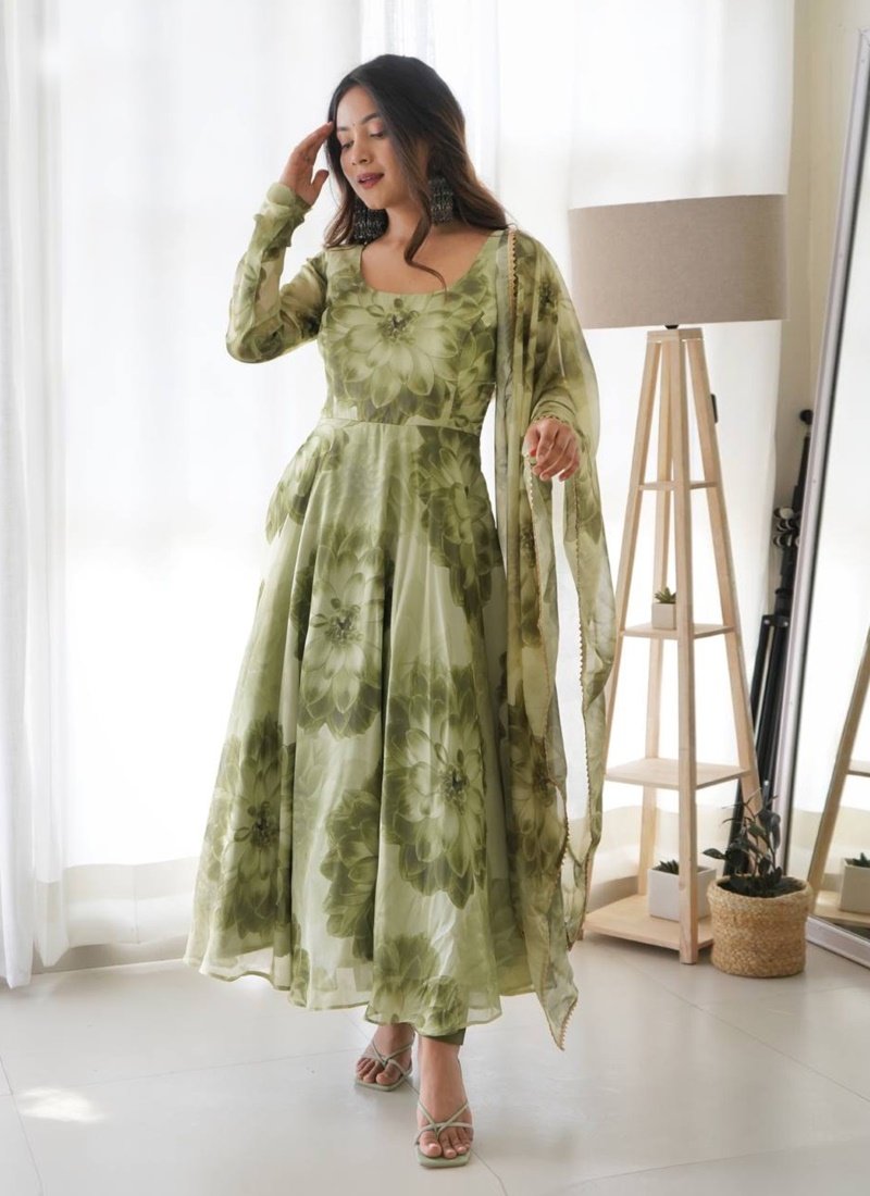 Light Green Organza Printed Grow-2