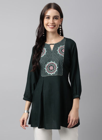 Black Rayon Crop Top Short Kurti