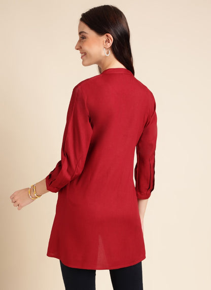 Red Rayon Crop Top Short Kurti