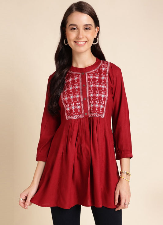 Red Rayon Crop Top Short Kurti