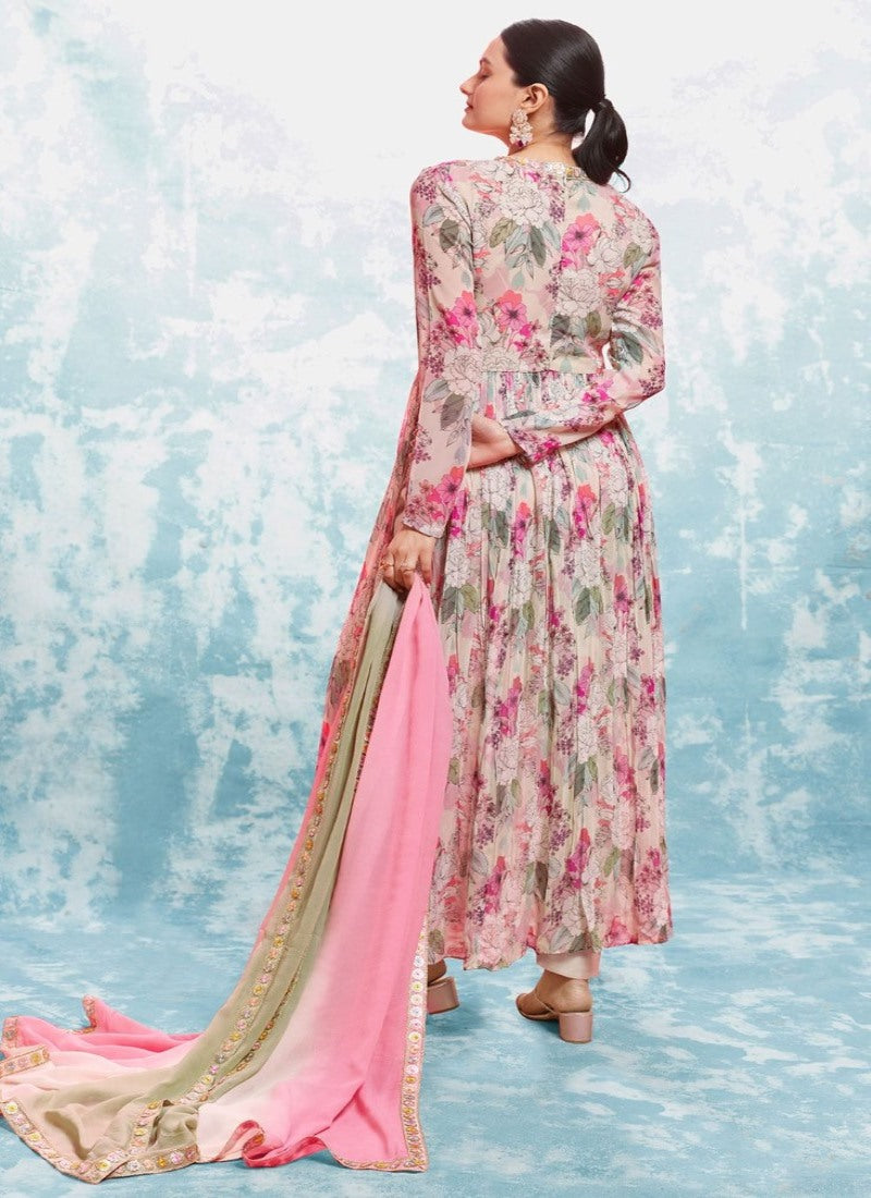 Pink Georgette Printed Anarkali Suit