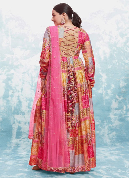 Pink Georgette Printed Anarkali Suit