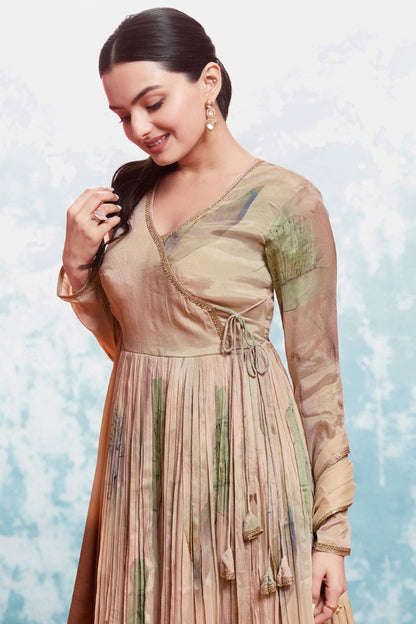 Beige Georgette Printed Anarkali Suit