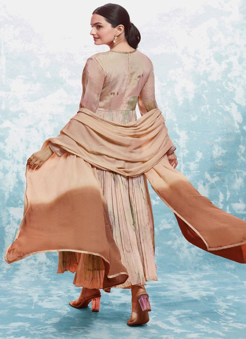 Beige Georgette Printed Anarkali Suit