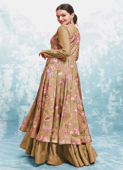 Brown Georgette Printed Anarkali Suit