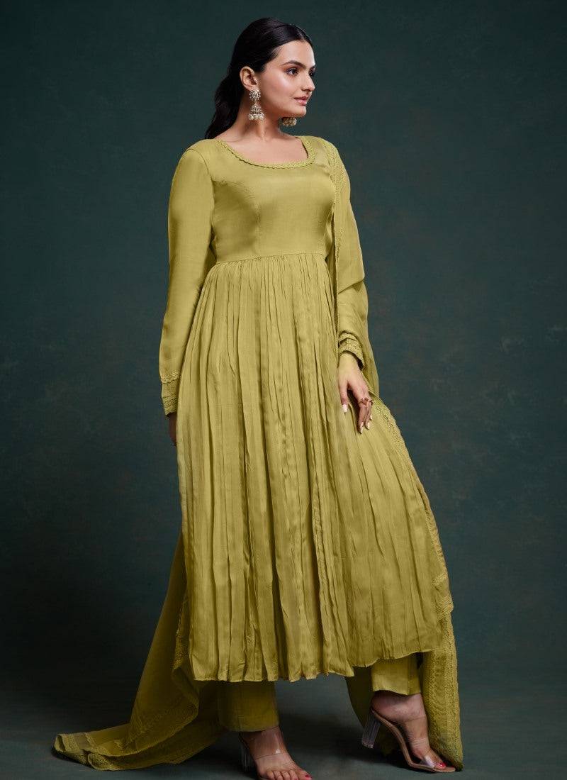 Pista Green Organza Anarkali Suit