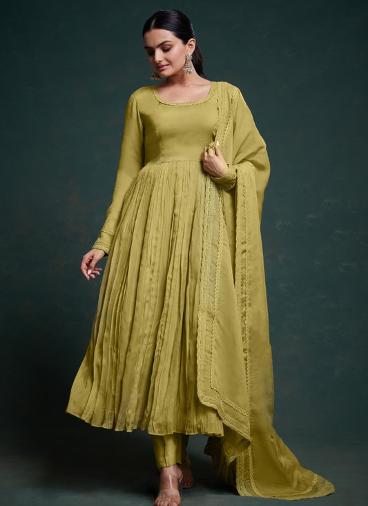 Pista Green Organza Anarkali Suit