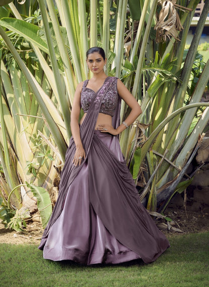 Purple Silk Designer Crop Top Lehenga Choli