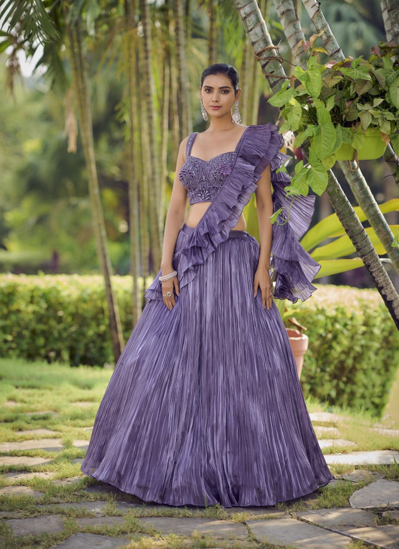 Purple Silk Designer Crop Top Lehenga Choli