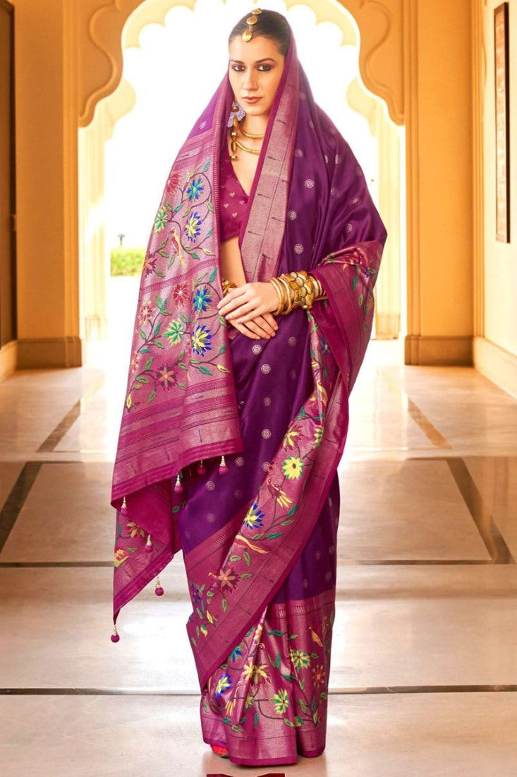 Purple Silk Paithani Saree