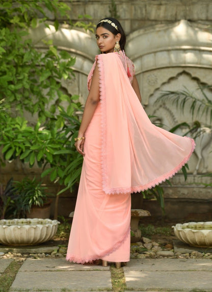 Pink Georgette Embroidered Saree-2