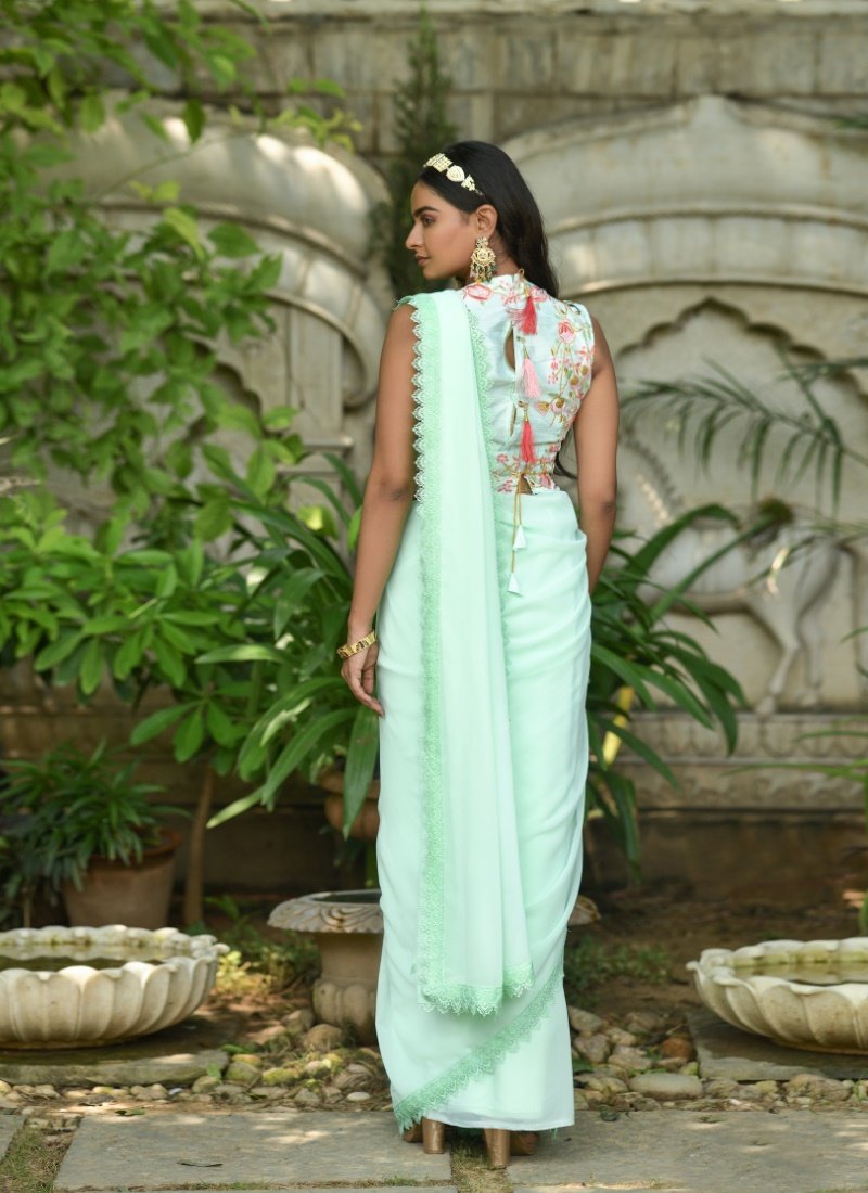 Sea Green Georgette Embroidered Saree-2