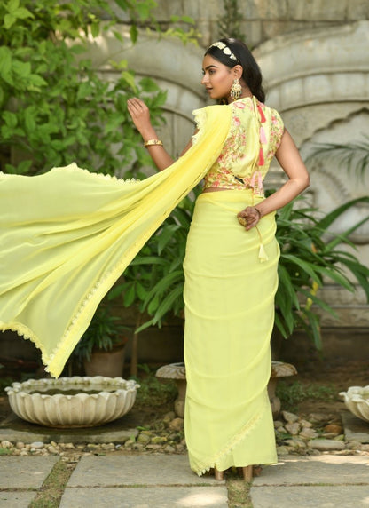 Yellow Georgette Embroidered Saree-2