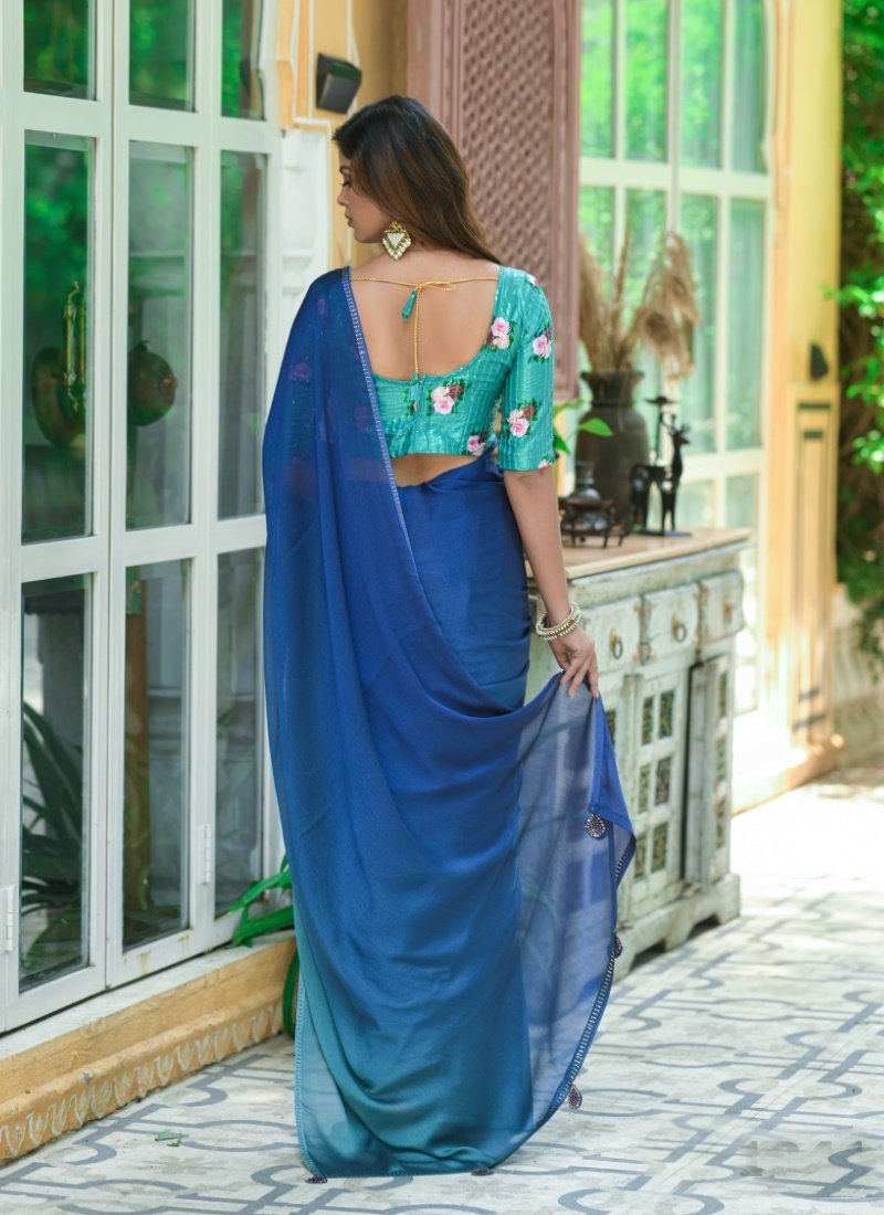 Blue Chiffon Half and Half Saree-2