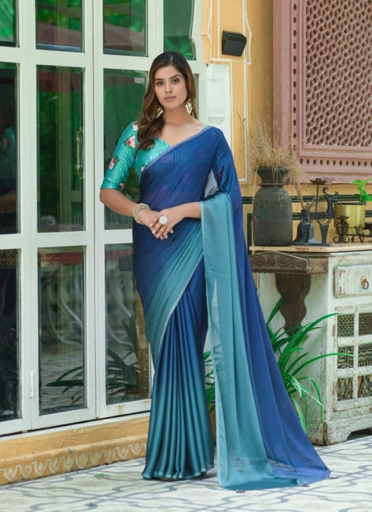 Blue Chiffon Half and Half Saree