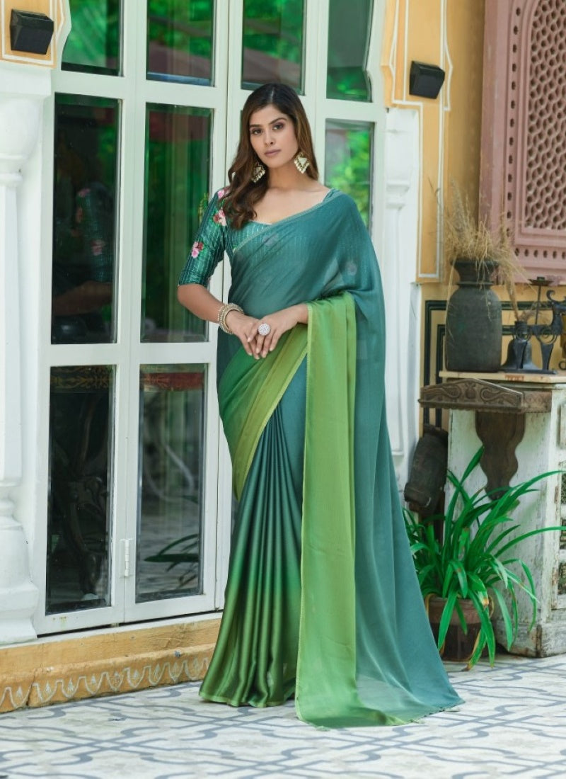 Green Chiffon Half and Half Saree