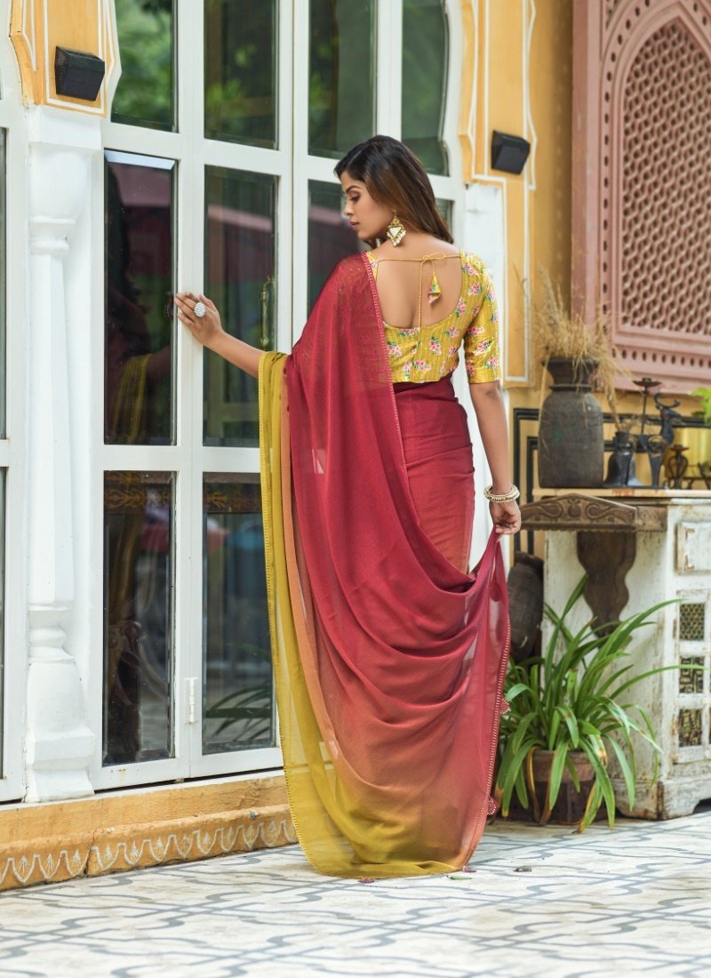 Mustard and Yellow Chiffon Half and Half Saree-2