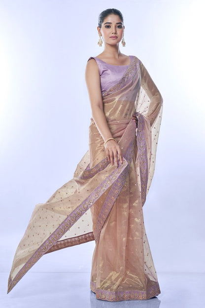 Levender  Party Wear Saree With Heavy Border Lace Work