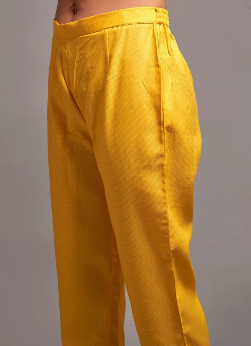 Yellow Viscose Pant Style Salwar Suit-2