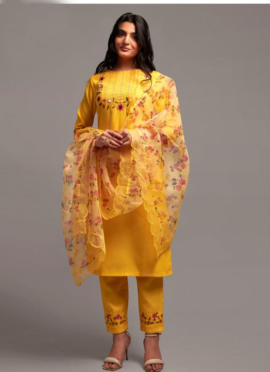 Yellow Viscose Pant Style Salwar Suit