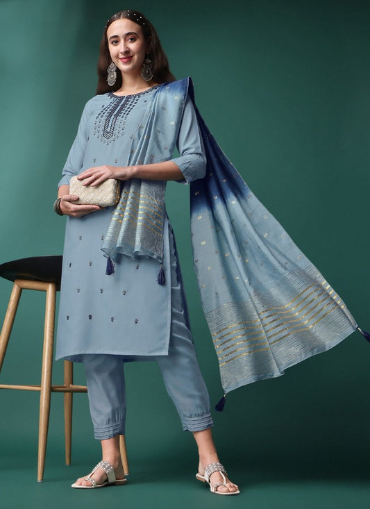 Gray Rayon Pant Style Salwar Suit