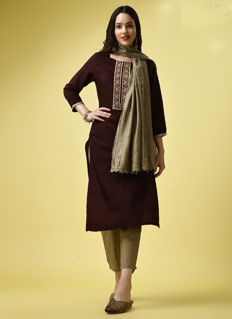 Wine Viscose Pant Style Salwar Suit