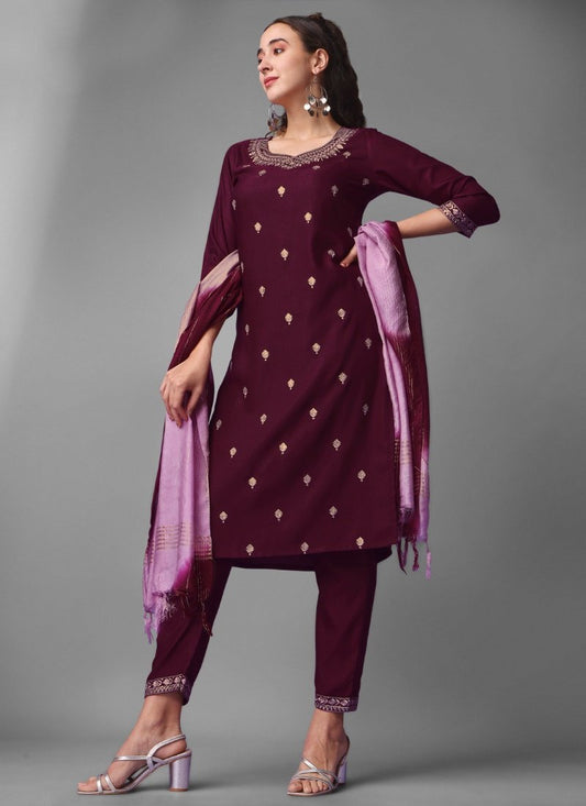 Wine Silk Pant Style Salwar Suit